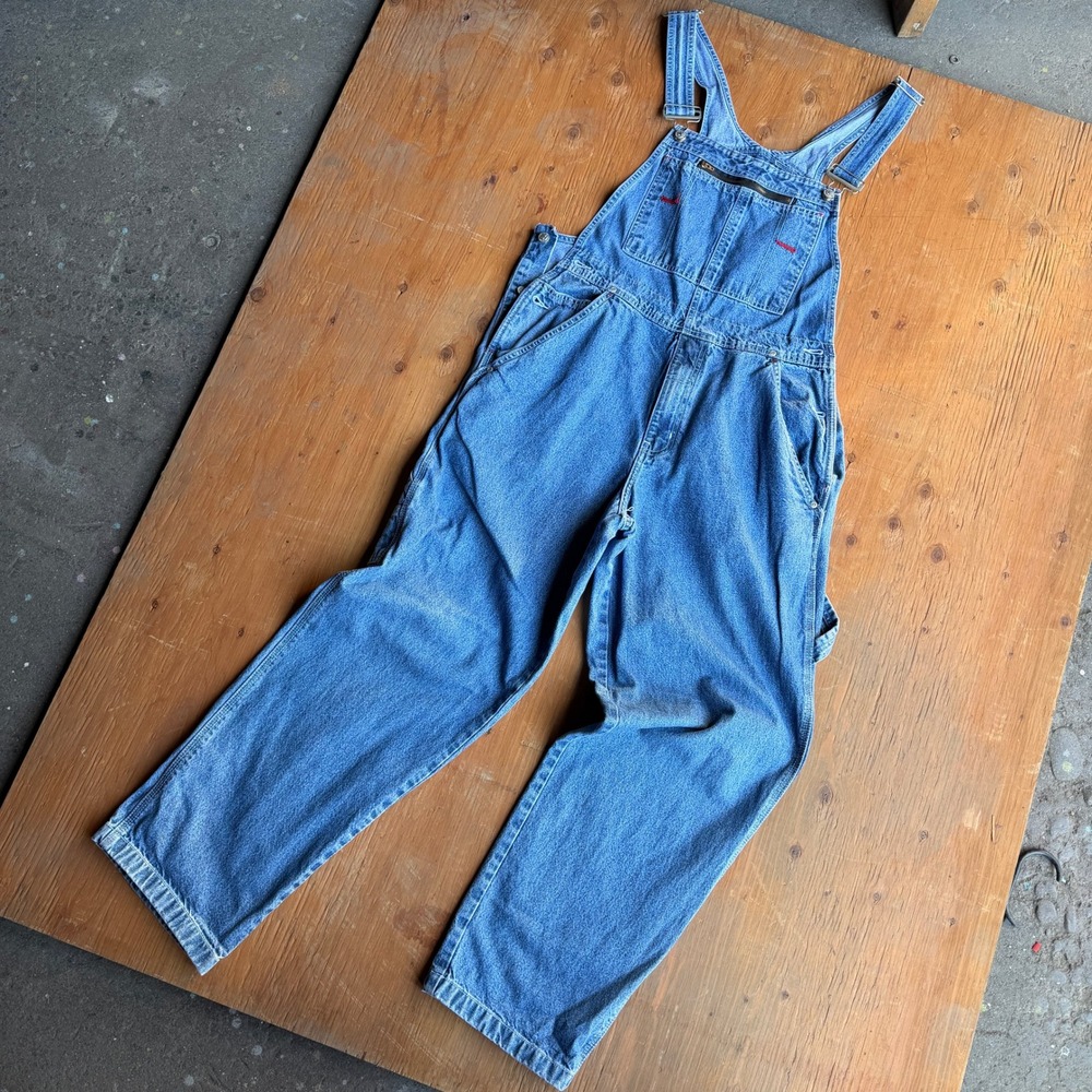 Faded Glory Mens Medium Blue Denim Overalls Utility Workwear Dungarees Vintage